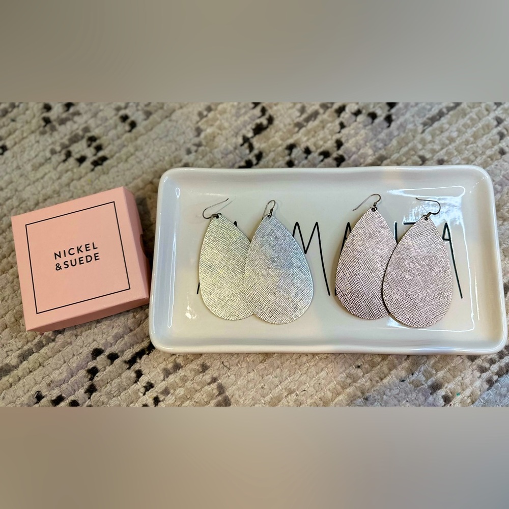 Nickel & Suede Large Teardrop